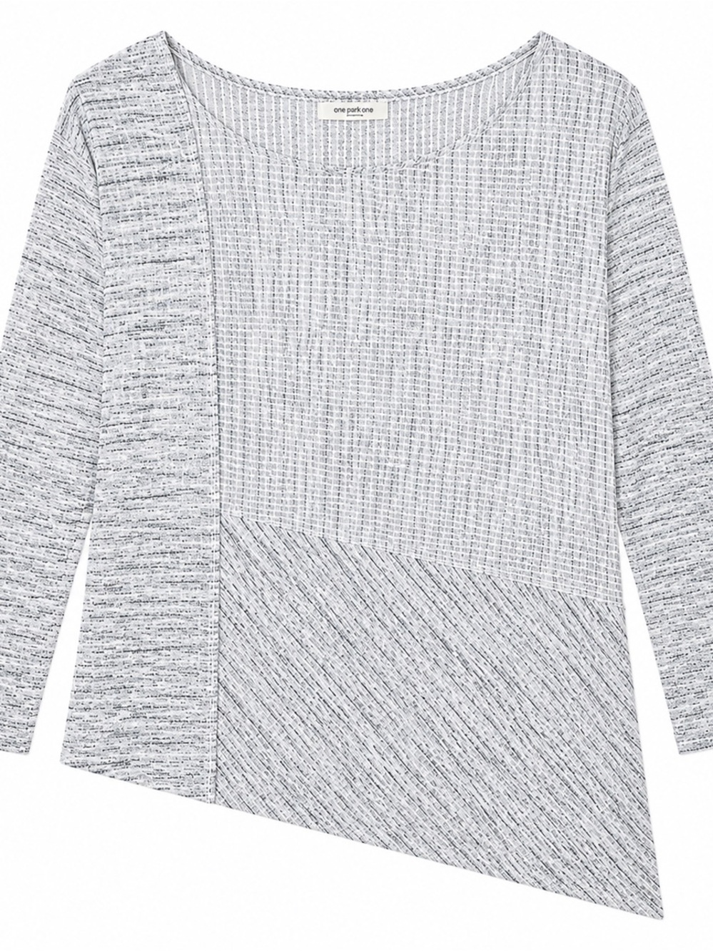 One Park Ave 1X Top Shirt Gray Striped Long Sleeve‎ Scoop Neck Asymmetrical Knit